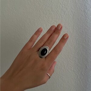 Navajo Onyx ring southwest women sterling silver Signed QT